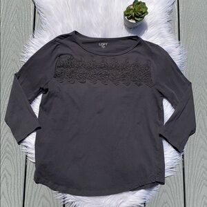 Loft lace embellished three quarter sleeve top
